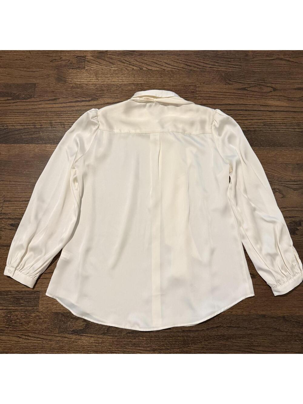 Alex Marie Ivory Long Sleeve Tie Neck Blouse Size Medium - Picture 2 of 6
